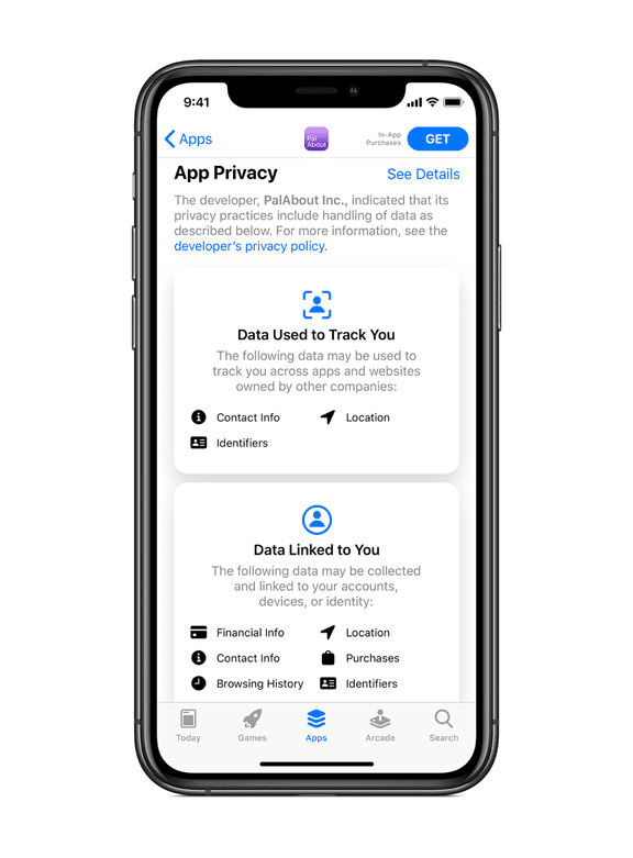 iOS 14 app privacy section