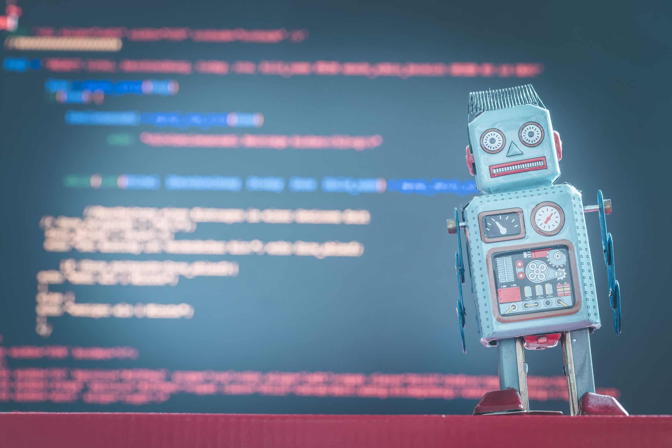 robot in front of coding