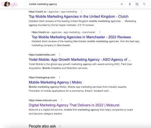 organic search results page