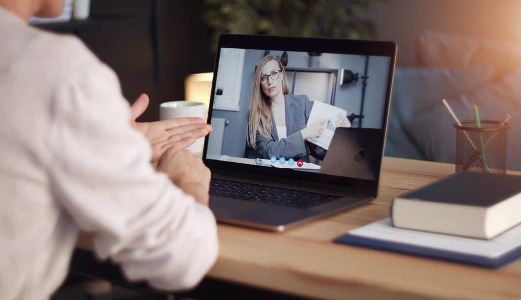 Corporate video call demonstrating a product or service