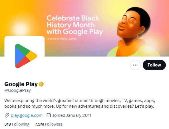 Google Play's Twitter profile bio