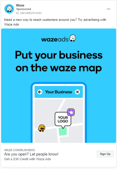 Waze Ads Facebook campaign design