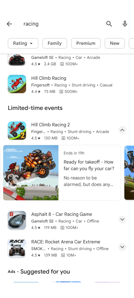 Live Events - Google Play Search