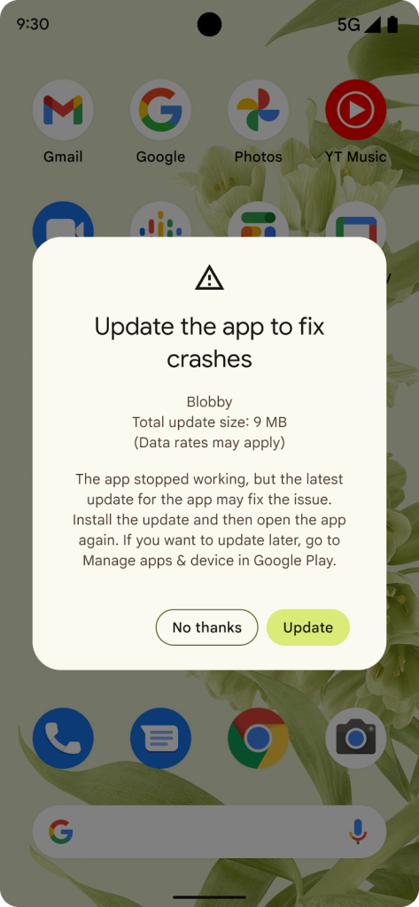 Automatic crashing app prompt