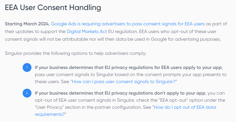 Singular's Google EU User Consent Policy Solution